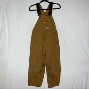 Carhartt Tan Brown Duck Canvas Expertly Worn In Work Bib Overalls 10